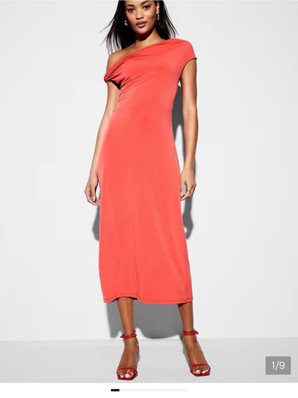 One-Shoulder Coral Midi Dress
